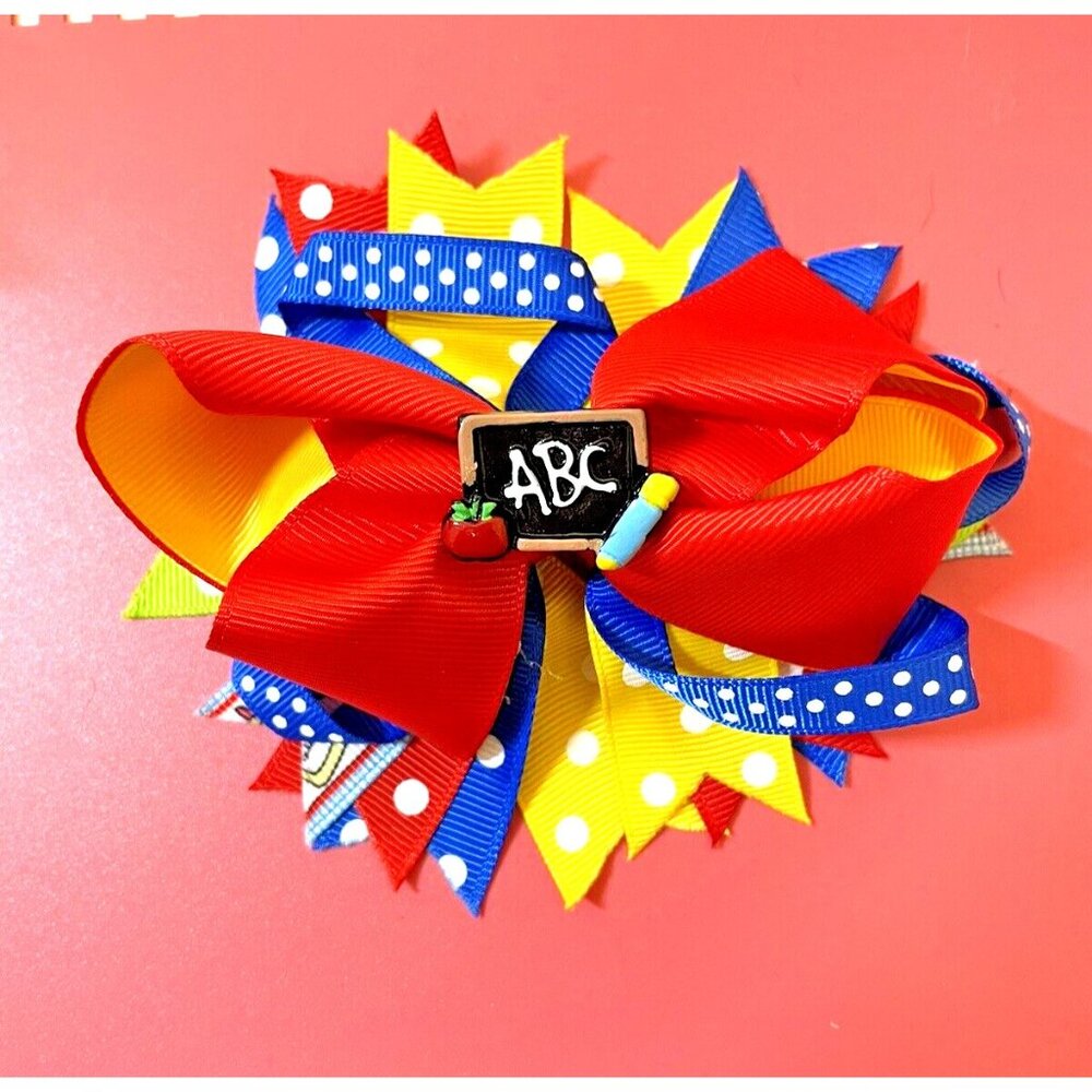 Back To School Hair Bows w/ Alligator Clips 'ABC Bow' Bright Colors Brand New